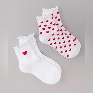 🆕 White & Red Heart Ruffle Boyfriend Socks - Pack of 2